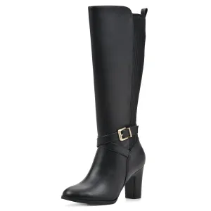 WHITE MOUNTAIN Women's Shoes Teals Block-Heeled Tall Boot, Black/Smooth, 11 M