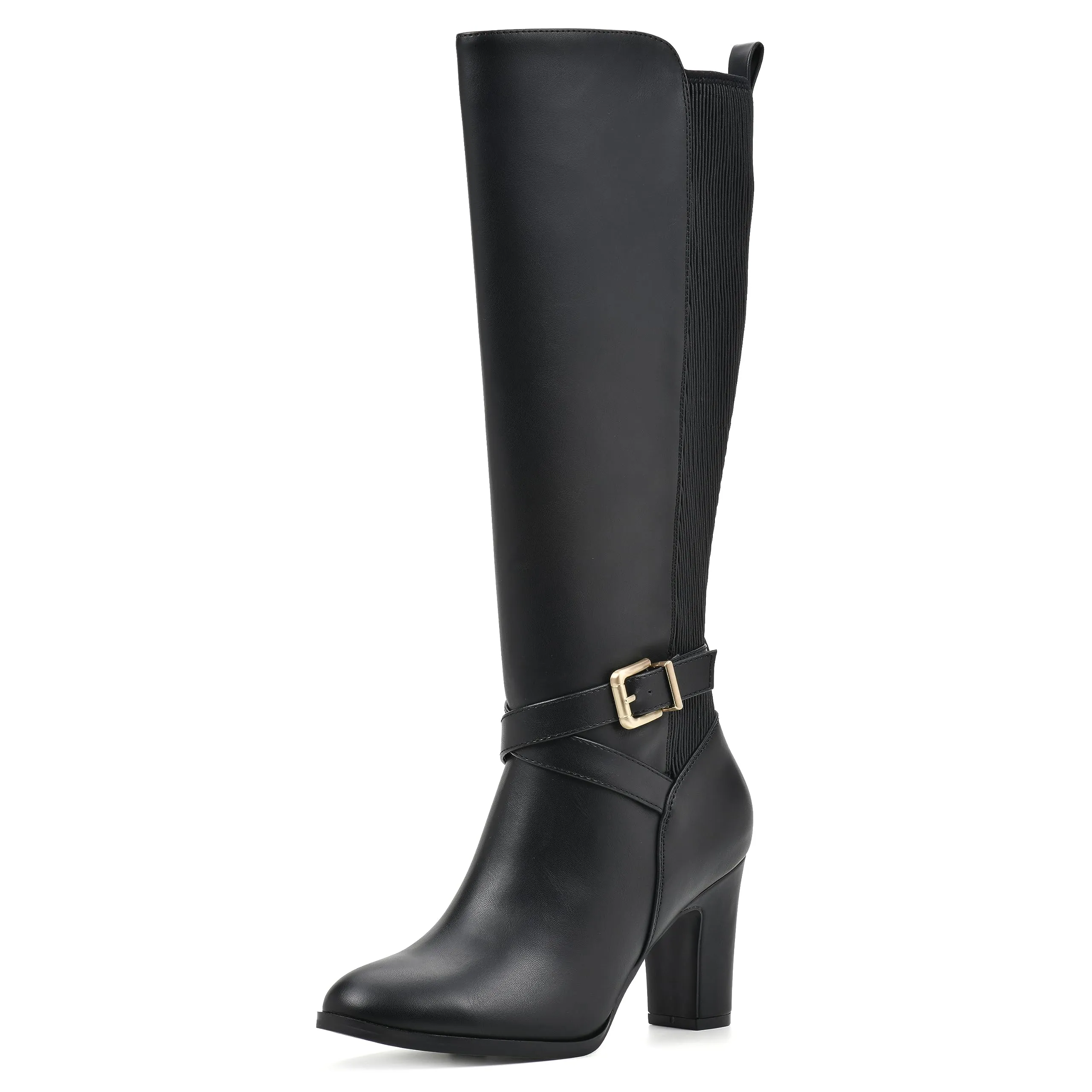 WHITE MOUNTAIN Women's Shoes Teals Block-Heeled Tall Boot, Black/Smooth, 11 M