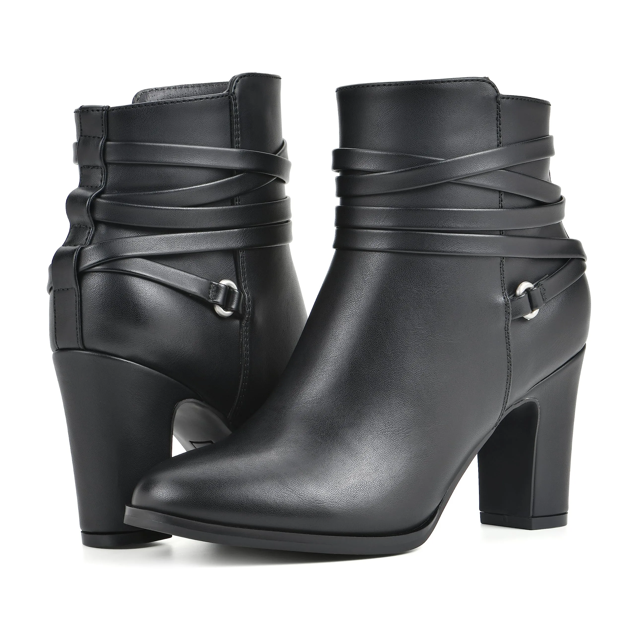 WHITE MOUNTAIN Women's Shoes Teaser Block Heel Bootie, Black/Smooth, 8.5 M