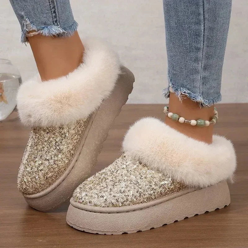 Winter Women Short Plush Warm Snow Boots Casual Shoes New 2024 Suede Fur Chelsea Ankle Boots Flats Platform Ladies Shoes