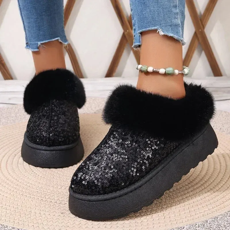 Winter Women Short Plush Warm Snow Boots Casual Shoes New 2024 Suede Fur Chelsea Ankle Boots Flats Platform Ladies Shoes