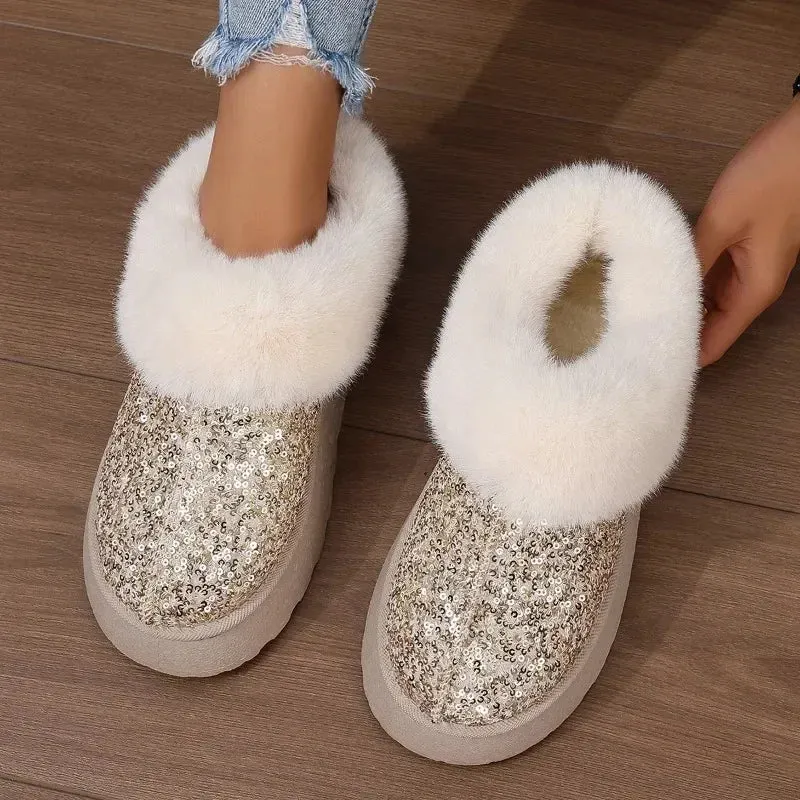 Winter Women Short Plush Warm Snow Boots Casual Shoes New 2024 Suede Fur Chelsea Ankle Boots Flats Platform Ladies Shoes