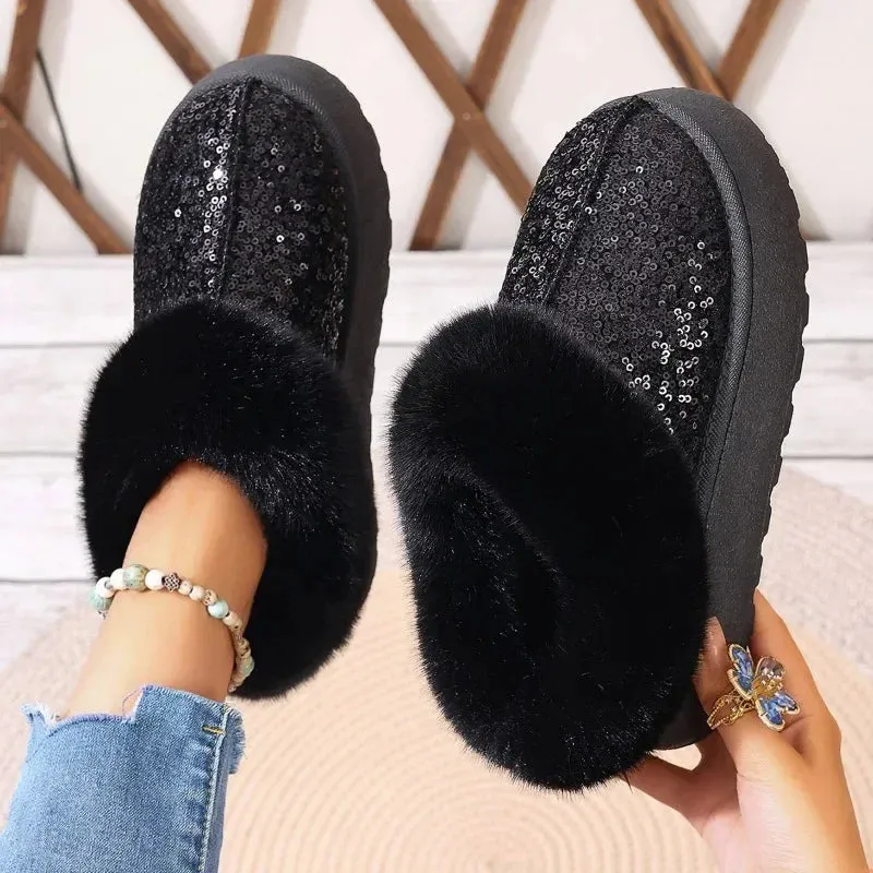 Winter Women Short Plush Warm Snow Boots Casual Shoes New 2024 Suede Fur Chelsea Ankle Boots Flats Platform Ladies Shoes