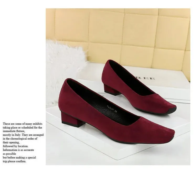 Women Fashion Style Quality Square Toe Low Heel Pumps Lady Prom Suede Shallow Mouth Thick High OL Single Shoes