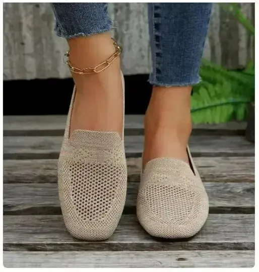 Women Mesh Square Toe Breathable Casual Shoes Halloween Autumn Daily Simple Hollow Out Flat Shoes Zapatos De Mujer 2024
