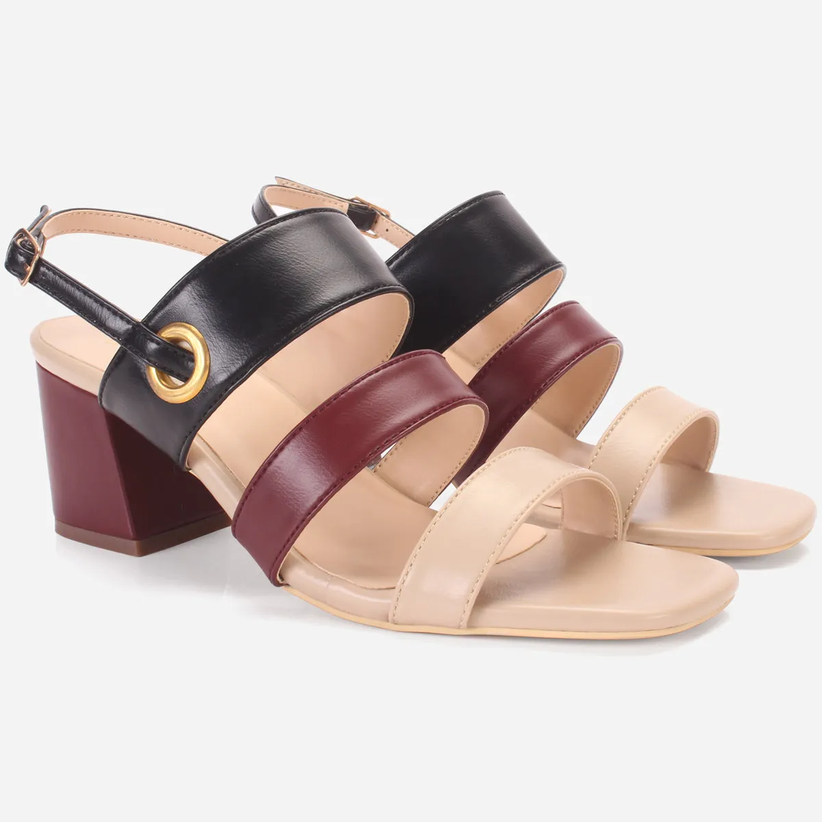 Womens "MICHELLE" Block Heeled Open Toe Sandals
