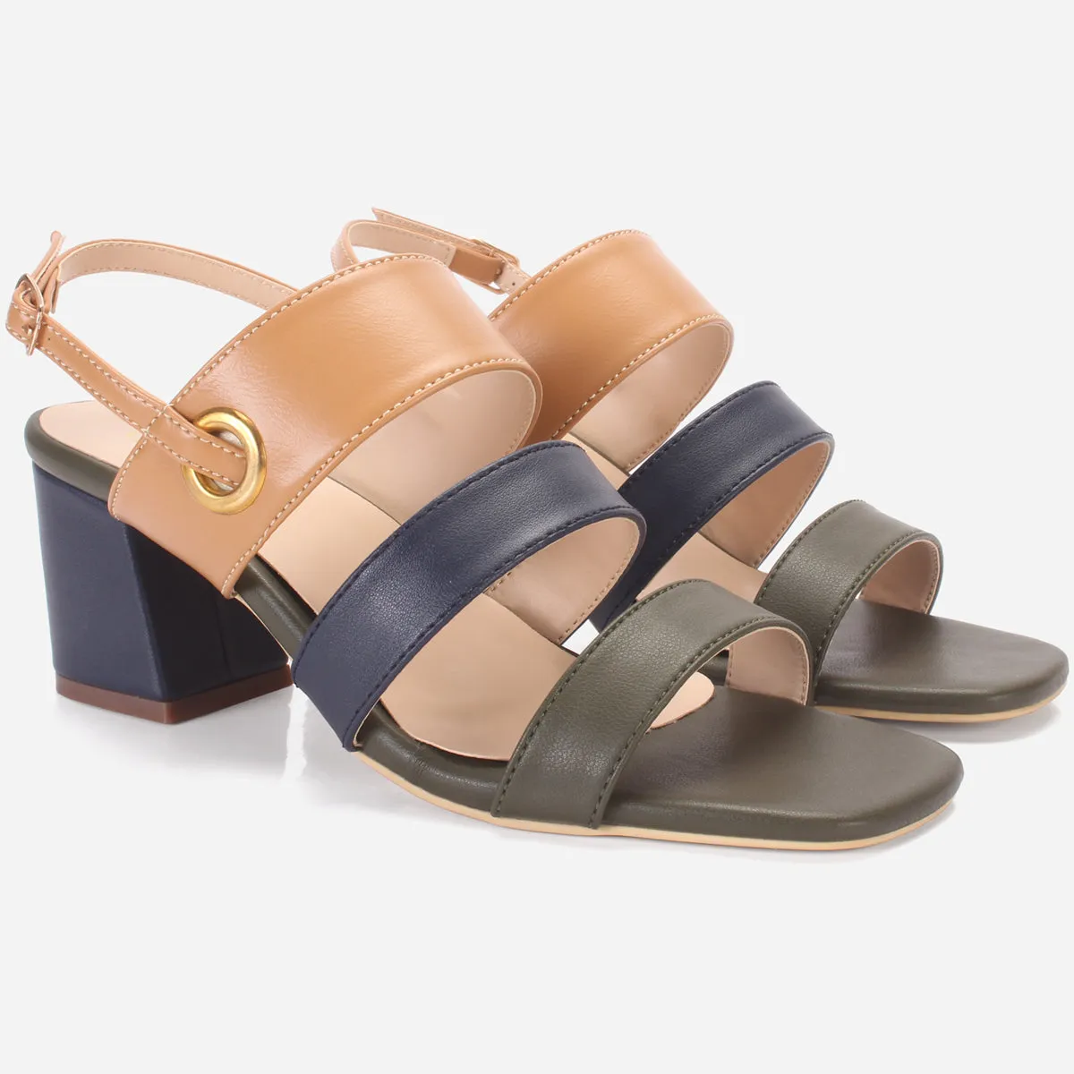 Womens "MICHELLE" Block Heeled Open Toe Sandals