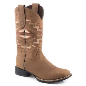 Women's Roper Monterey Aztec Leather Boots Handcrafted Tan